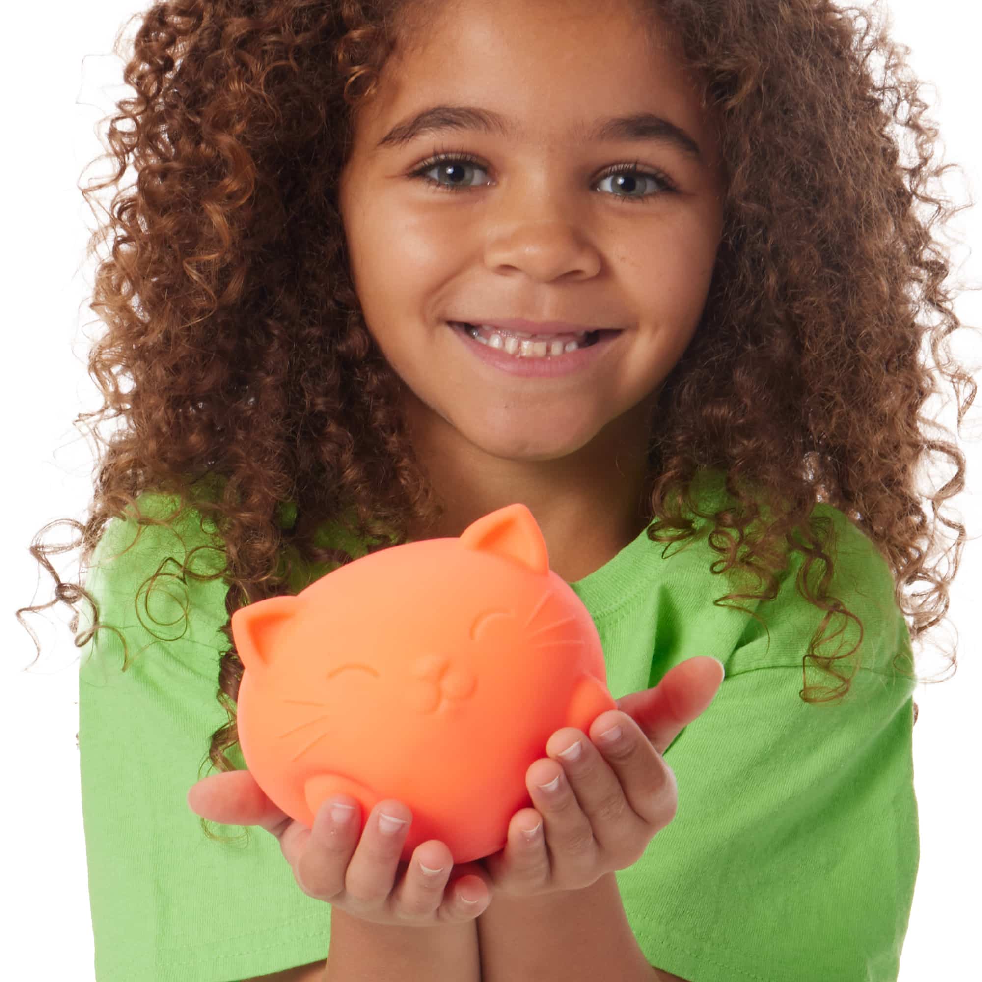 NeeDoh Super Cool Cats A4 - Lifestyle with girl holding orange Super Cool Cat