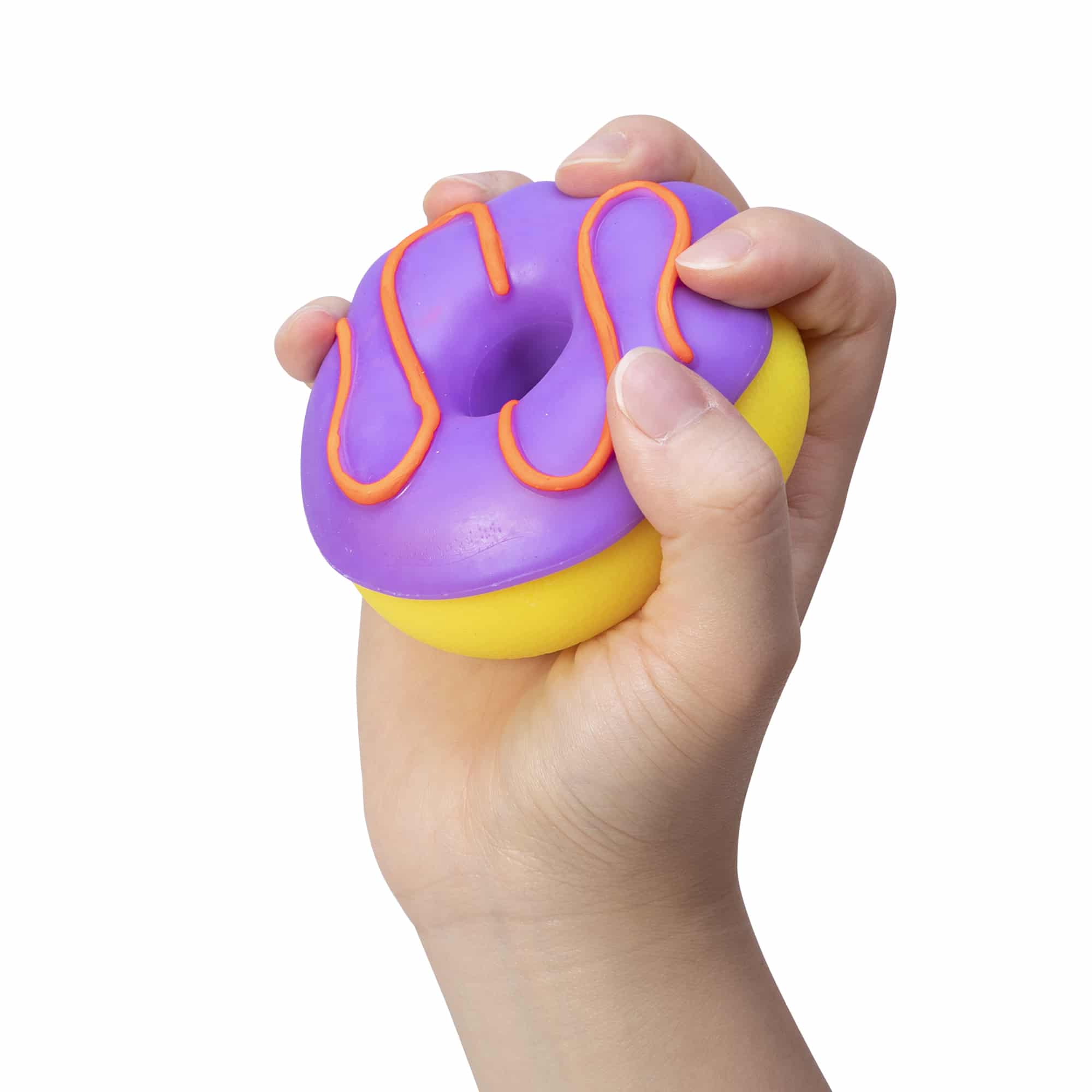 NeeDoh Dohnuts K9 Yellow with Purple Frosting and Orange Icing in Hand