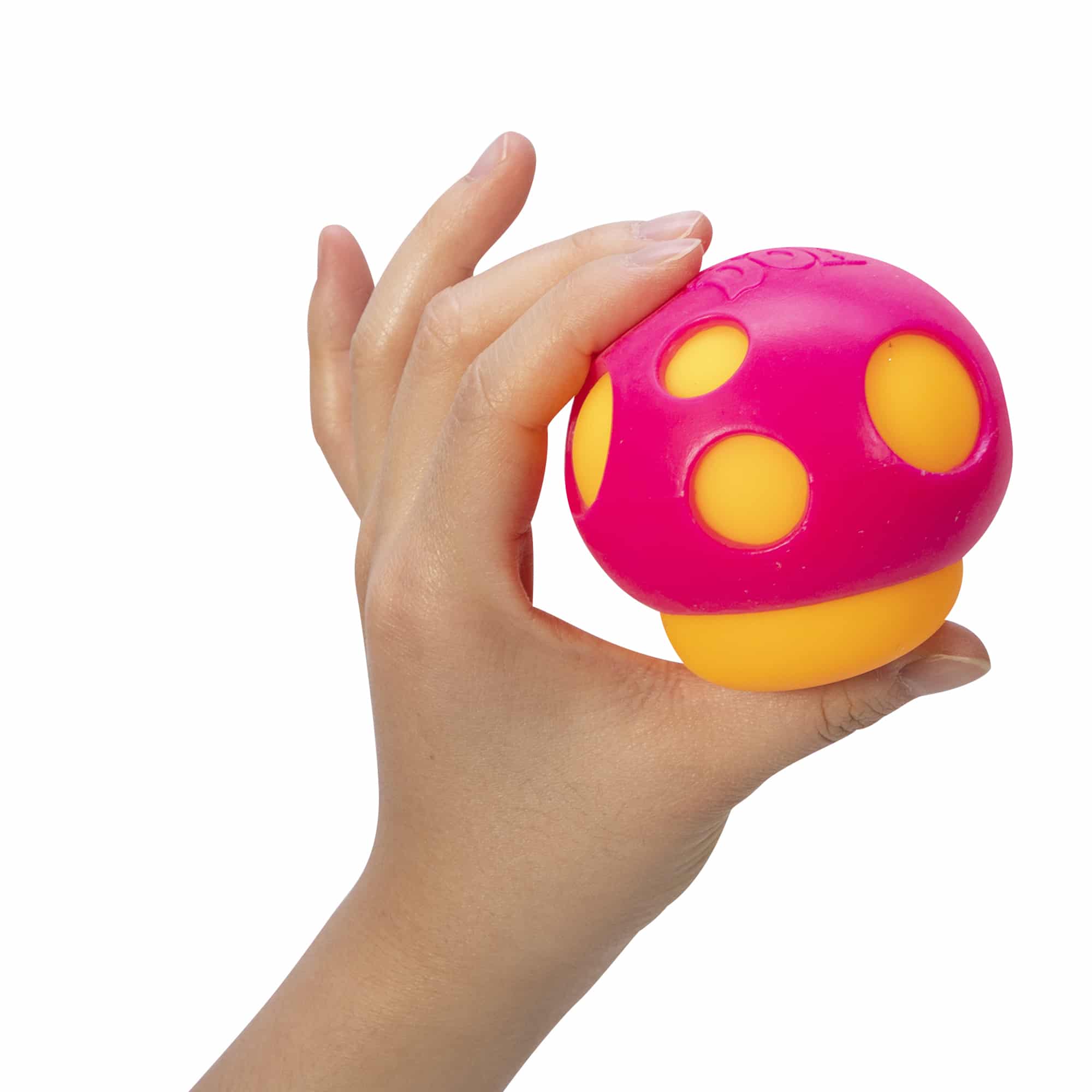 NeeDoh Groovy Shroom S4 - Hand Holding Orange with Pink Top Mushroom