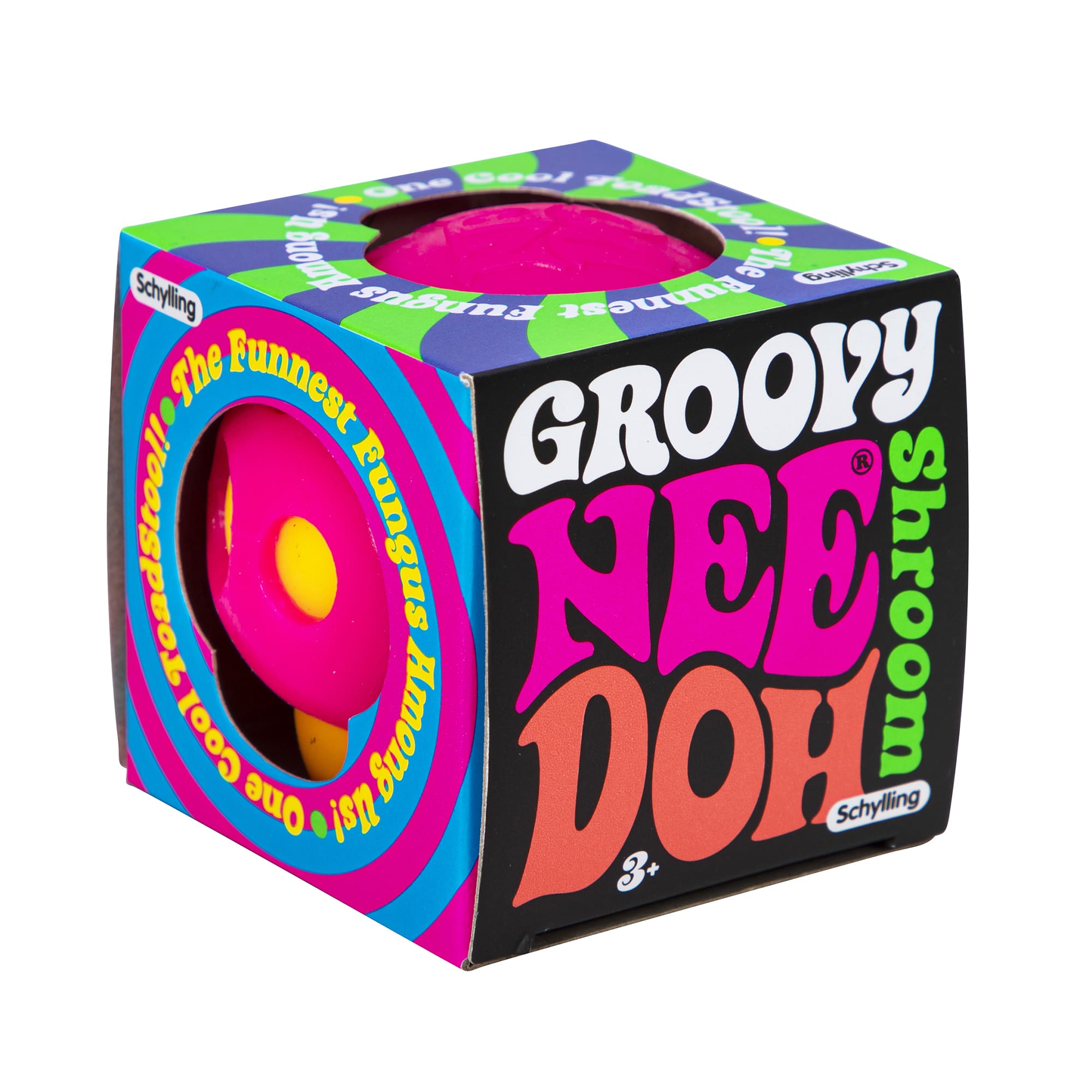 NeeDoh Groovy Shroom S4 - Package Angle Right - Orange with Pink Top Mushroom