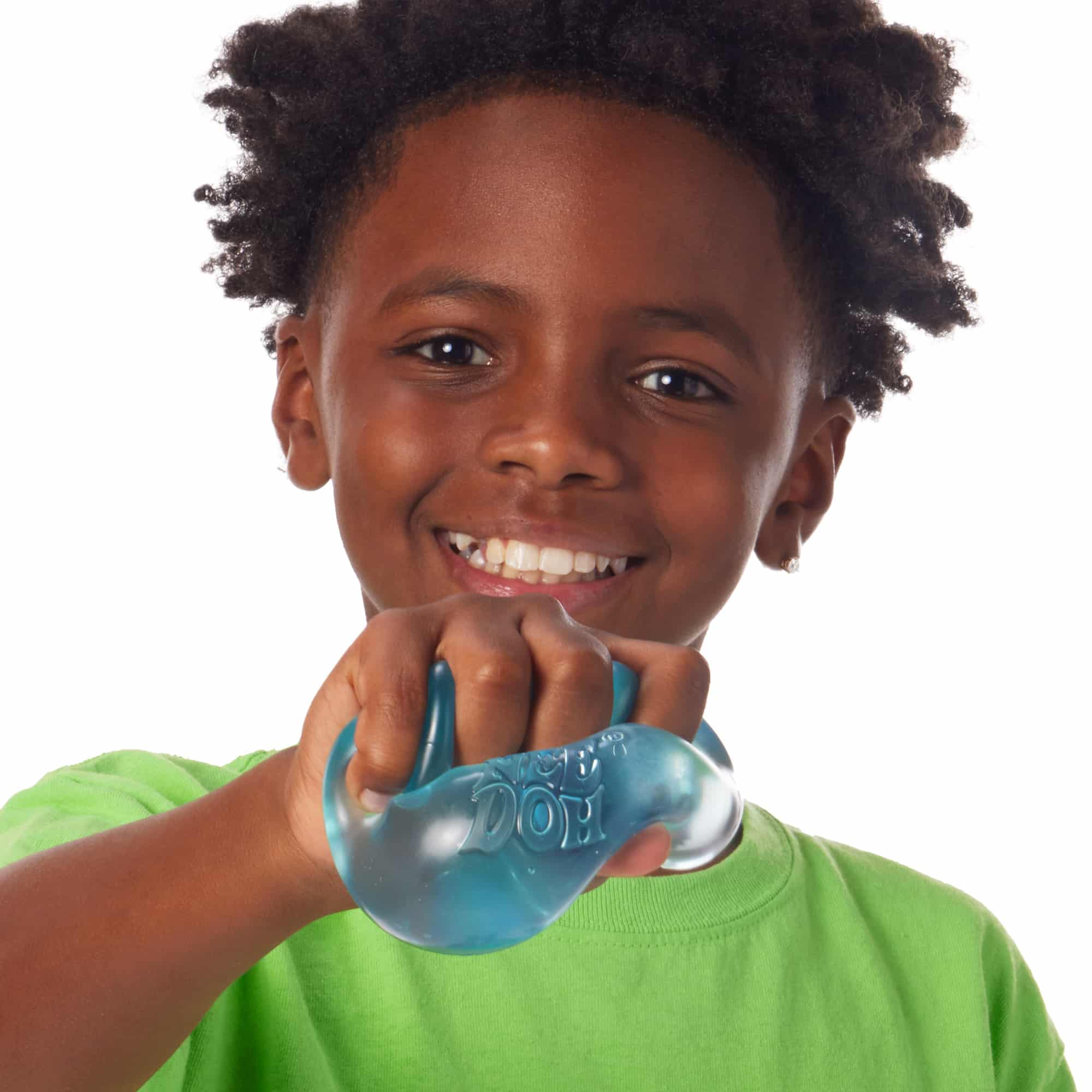 NeeDoh Nice Cube P2 Lifestyle of boy squeezing blue Nice Cube P2